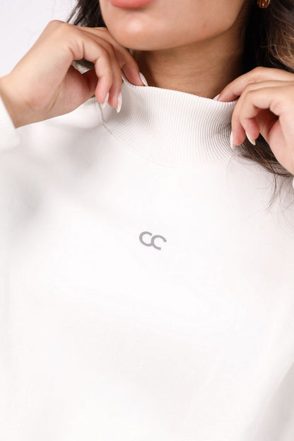 Milton High Collar Cropped Sweatshirt - White