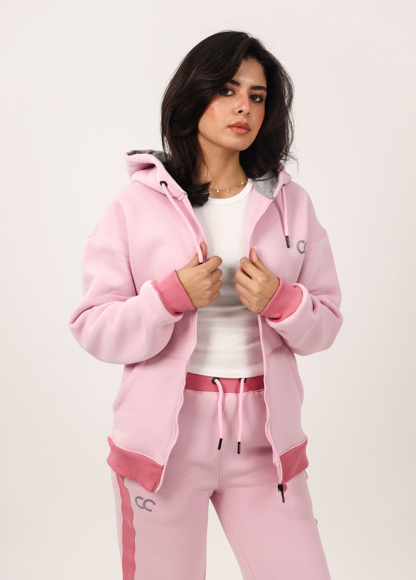 Bi-Tone Front Zipper Hoodie