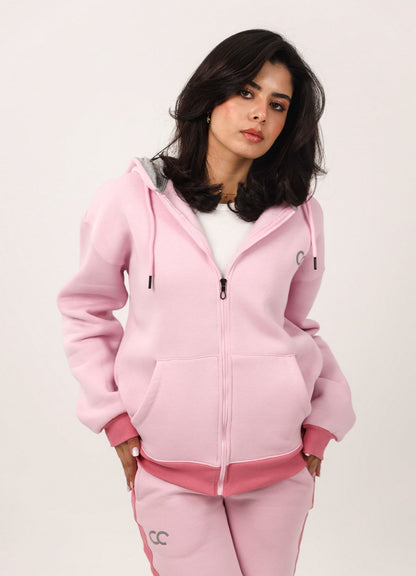 Bi-Tone Front Zipper Hoodie