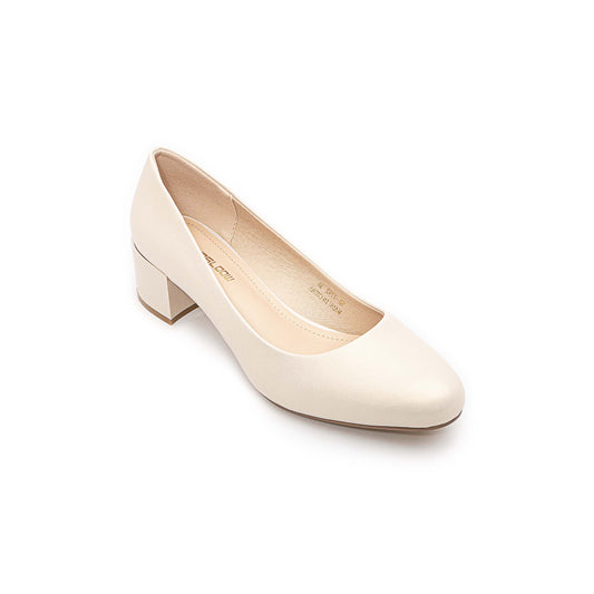 White Block Heel Pumps