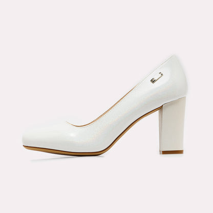 Round Toe High Heels –  White