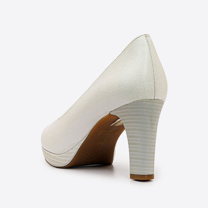 Faux Leather Plain Block Heel Pumps - White