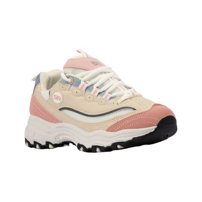 PU Leather & Mesh Colorblock Sneakers – Beige