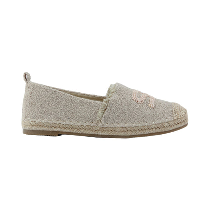 Woven Fabric Beaded Espadrille Flats – Beige