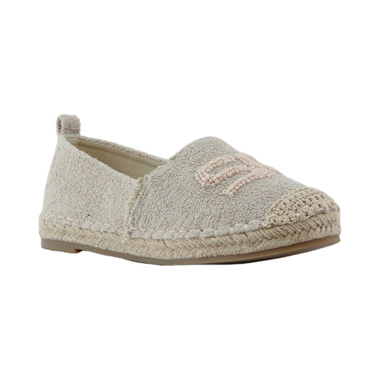 Woven Fabric Beaded Espadrille Flats – Beige