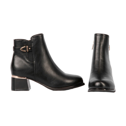 Pu Leather Solid Half Boots – Black (SR-3303)