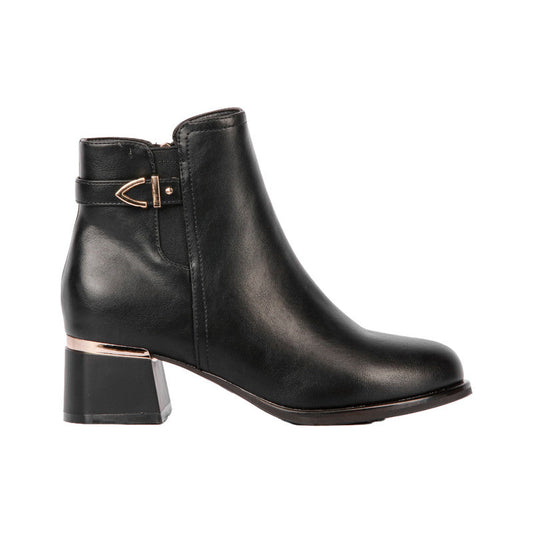 Pu Leather Solid Half Boots – Black (SR-3303)