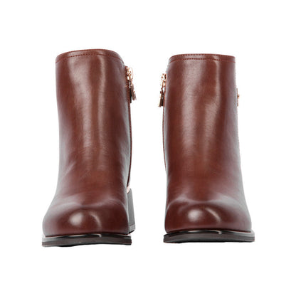 Pu Leather Solid Half Boots – Brown (SR-3303)