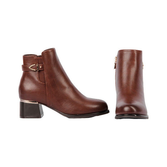 Pu Leather Solid Half Boots – Brown (SR-3303)
