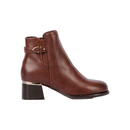 Pu Leather Solid Half Boots – Brown (SR-3303)
