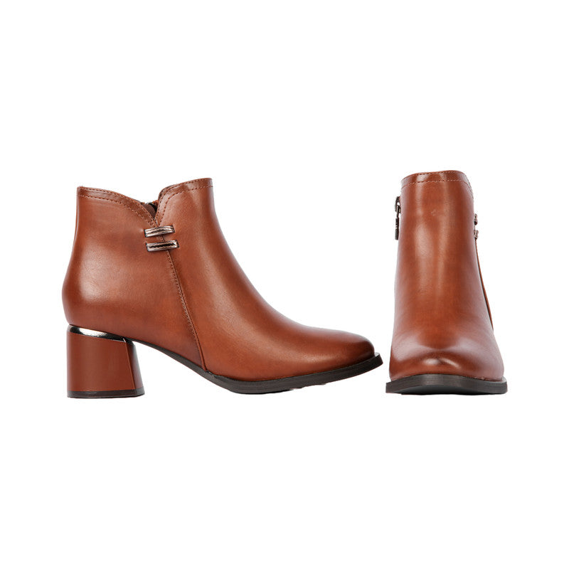 Pu Leather Solid Half Boots – Brown (SR-3314)
