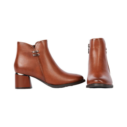 Pu Leather Solid Half Boots – Brown (SR-3314)