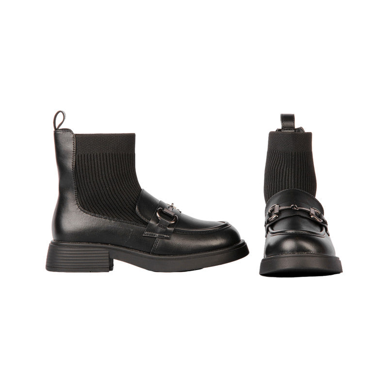 Pu Leather Solid Half Boots – Black (SR-3321)