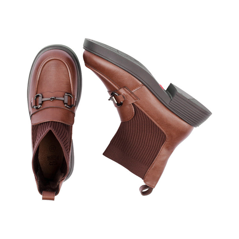 Pu Leather Solid Half Boots – Brown (SR-3321)