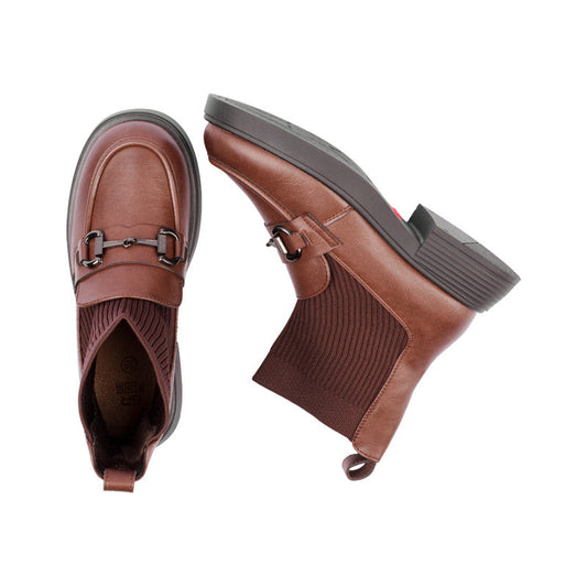 Pu Leather Solid Half Boots – Brown (SR-3321)