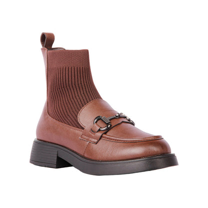 Pu Leather Solid Half Boots – Brown (SR-3321)
