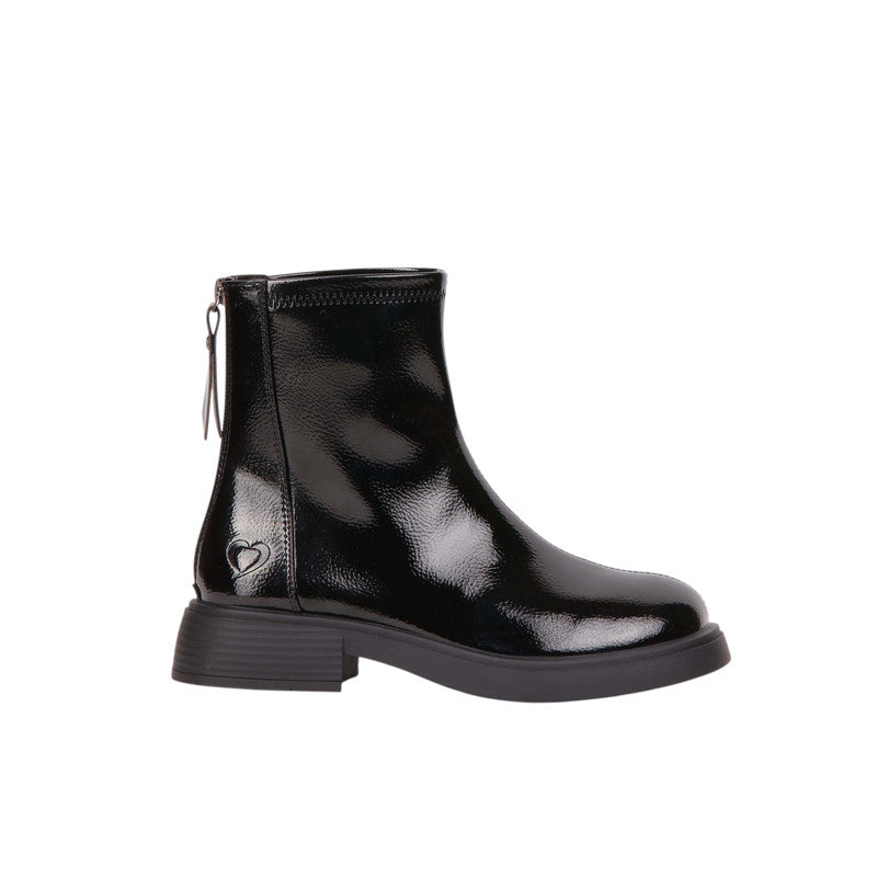 Patent PU Leather Solid Half Boots – Black