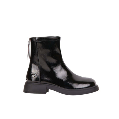 Patent PU Leather Solid Half Boots – Black
