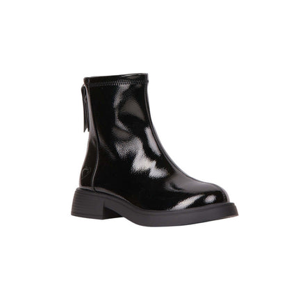 Patent PU Leather Solid Half Boots – Black