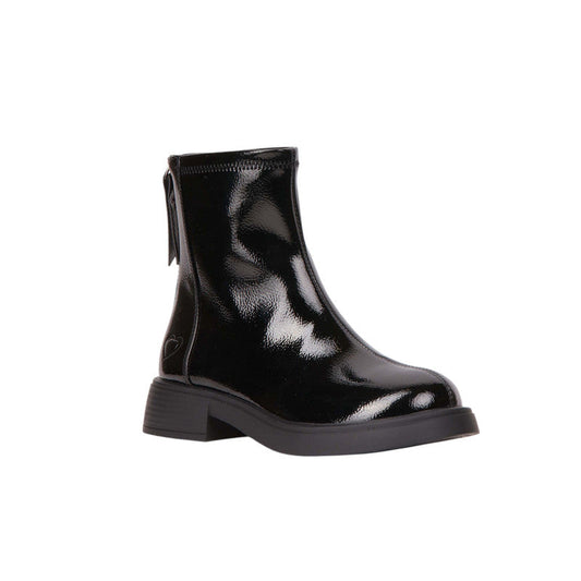 Patent PU Leather Solid Half Boots – Black