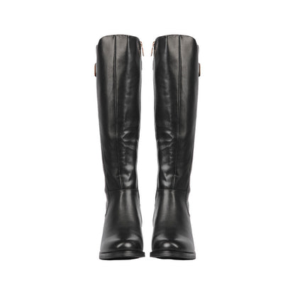 Pu Leather Solid Knee Boots – Black (SR-3331)