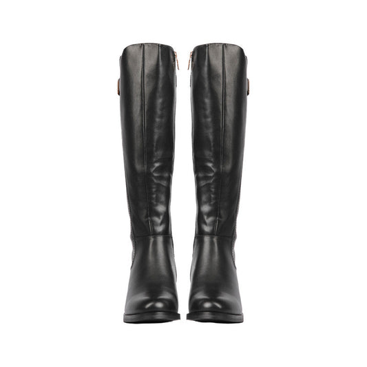 Pu Leather Solid Knee Boots – Black (SR-3331)