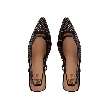 Mesh Studded Slingback Heels – Black