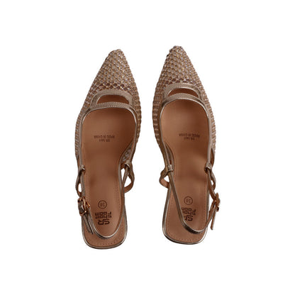Mesh Studded Slingback Heels – Gold