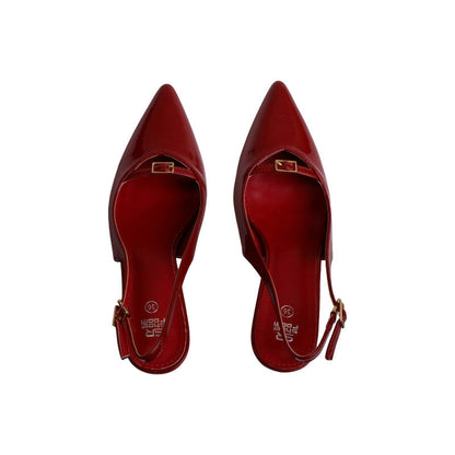 PU Leather Buckle Detail Slingback Heels – Maroon
