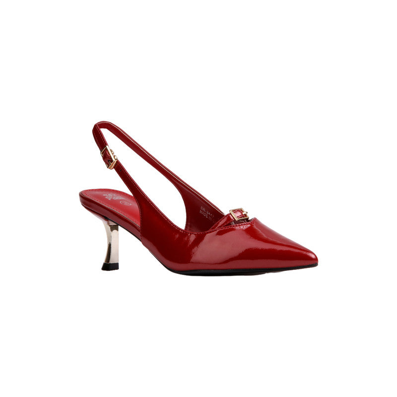PU Leather Buckle Detail Slingback Heels – Maroon