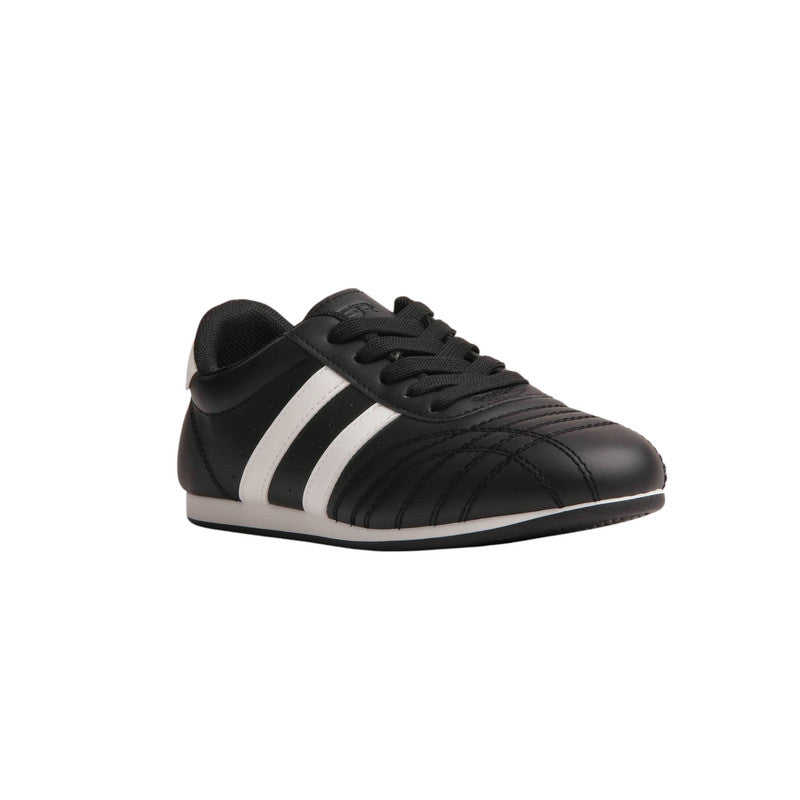 PU Leather Contrast Stripe Sneakers – Black & White