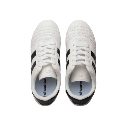 PU Leather Contrast Stripe Sneakers – White & Black