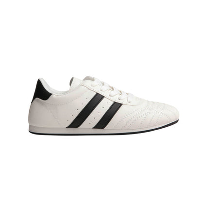 PU Leather Contrast Stripe Sneakers – White & Black