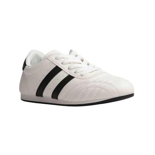 PU Leather Contrast Stripe Sneakers – White & Black