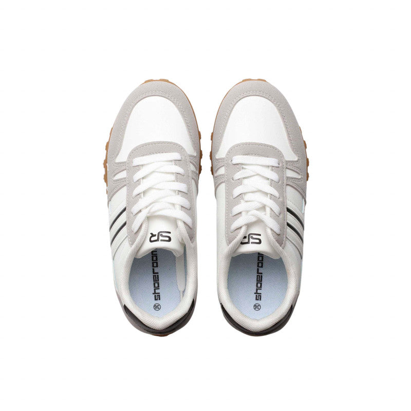 PU Leather Contrast Stripe Sneakers – White