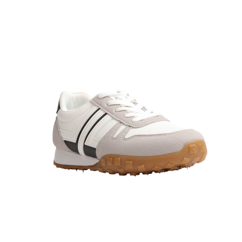 PU Leather Contrast Stripe Sneakers – White