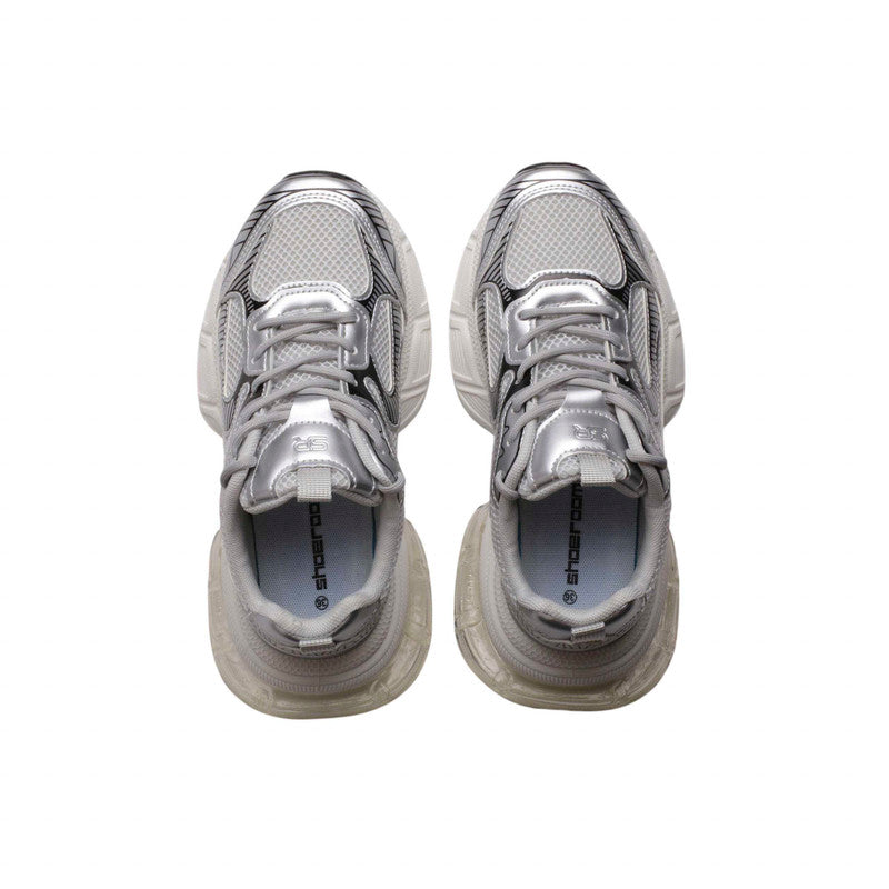 Mesh Panel Chunky Sneakers – Silver