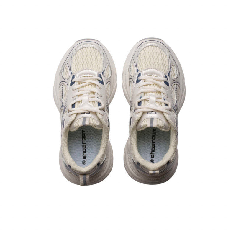 PU Leather Mesh Sneakers - Beige