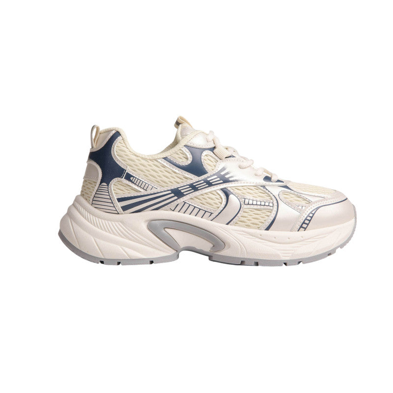 PU Leather Mesh Sneakers - Beige