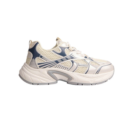 PU Leather Mesh Sneakers - Beige