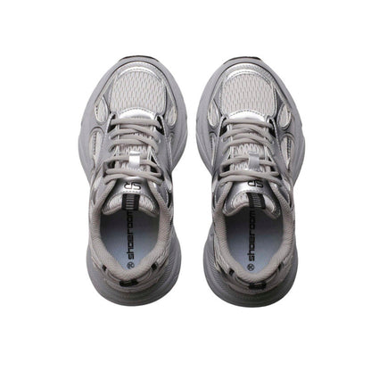 PU Leather Mesh Sneakers - Silver