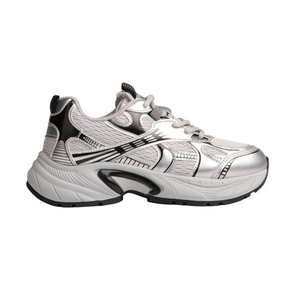 PU Leather Mesh Sneakers - Silver