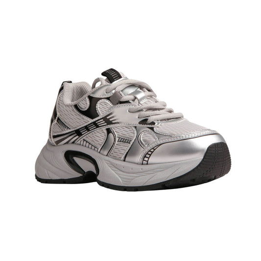 PU Leather Mesh Sneakers - Silver