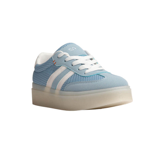 PU Leather Mesh Platform Sneakers - Blue
