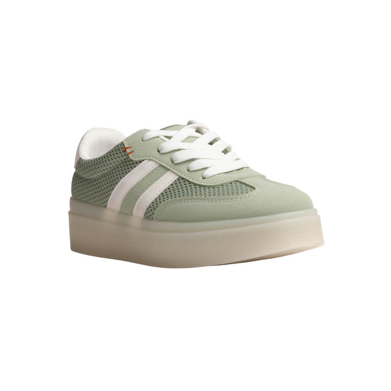 PU Leather Mesh Platform Sneakers - Green