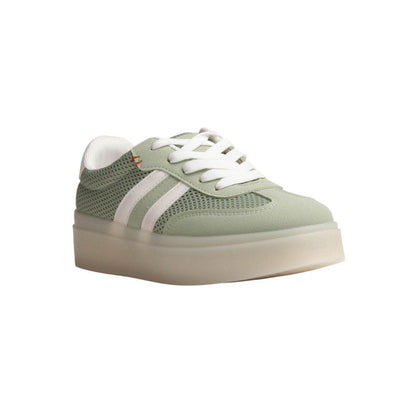 PU Leather Mesh Platform Sneakers - Green