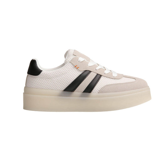 PU Leather Mesh Platform Sneakers - White