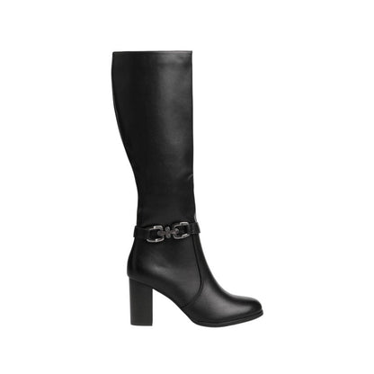 Pu Leather Solid Knee-High Boots – Black (SR-3464)
