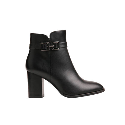 Pu Leather Buckle Half Boots – Black (SR-3465)