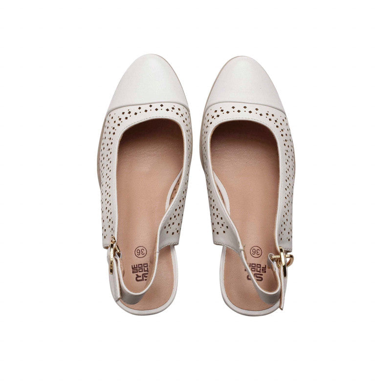 PU Leather Cutout Slingback Block Heels - White